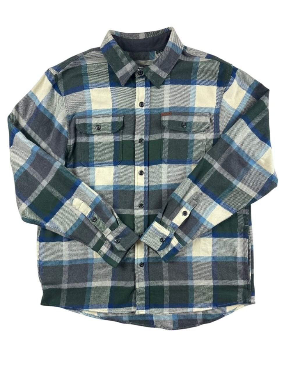 ORVIS Men's XL Heavyweight Blue Green Plaid Button Up Flannel Shirt Jacket